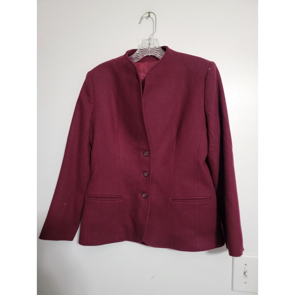 Women 2PC Red 100% Wool Sz 10 Petite Professional Business Jacket Skirt Suit